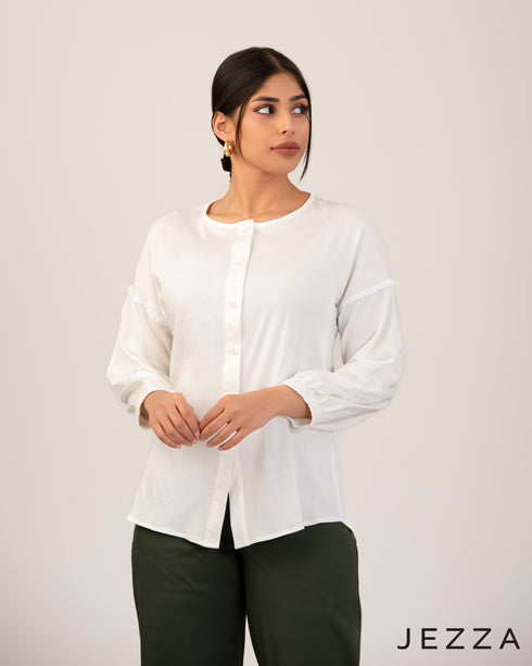 Refined Detail: Trim-Accented Round Neck Top 71451